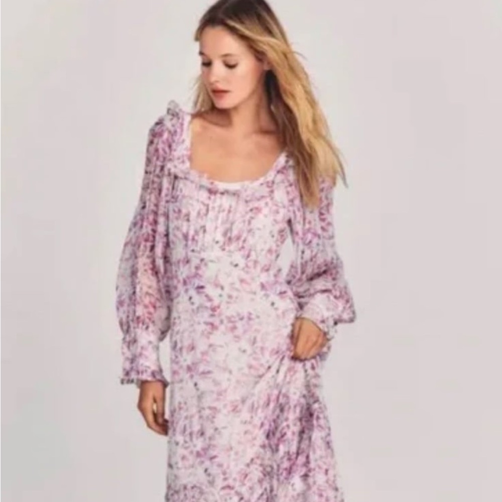 LoveShackFancy Julio Silk Midi Dress Magenta Starlight Color Size XS